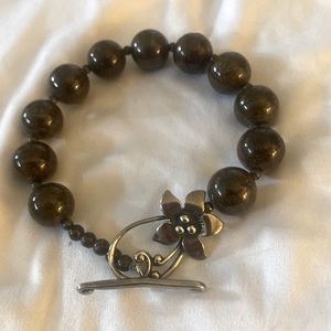 Silpada Bronzite Bracelet, Sterling Silver Floral Toggle Clasp.